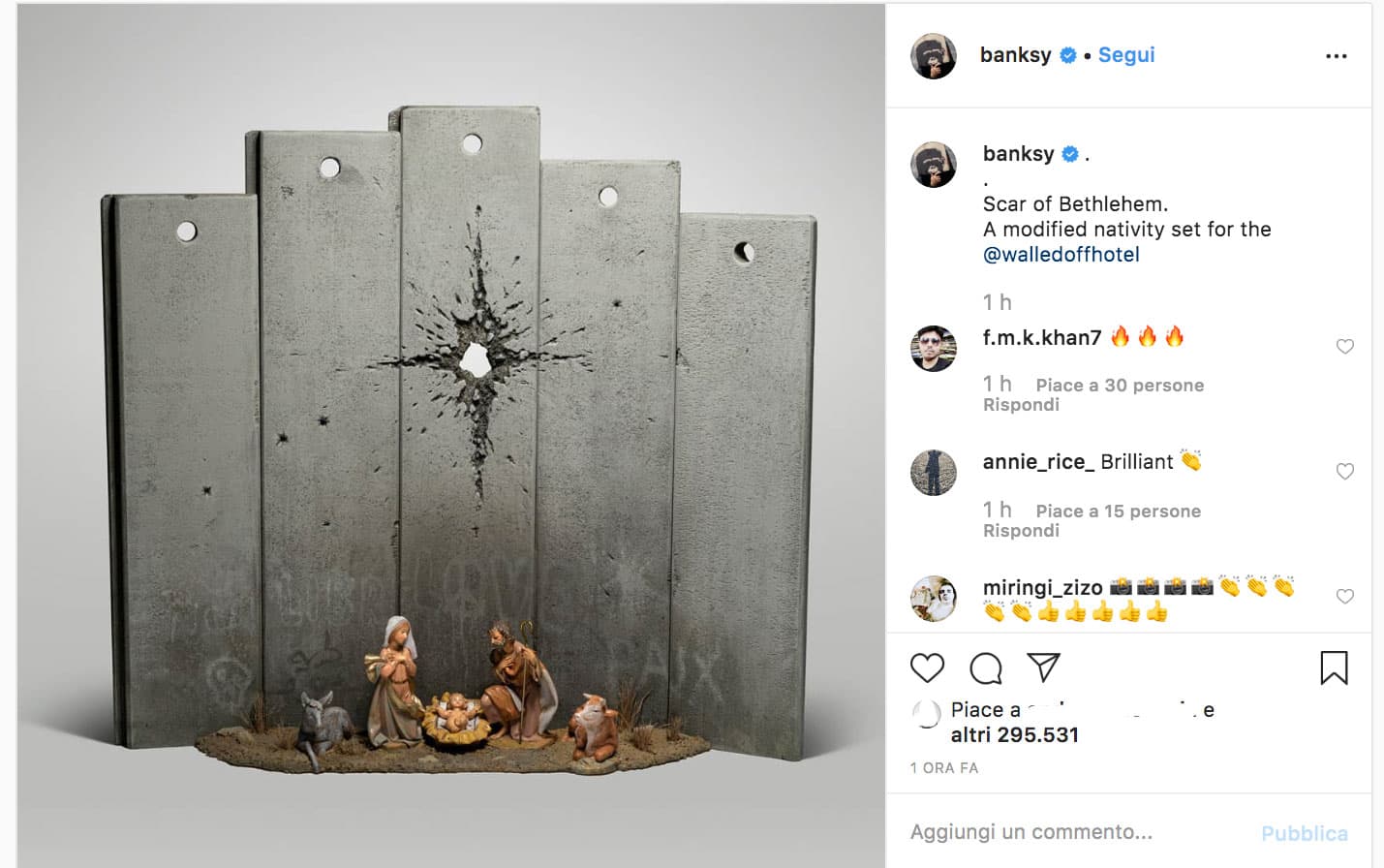 Banksy ha fatto un presepe nel suo hotel a Betlemme