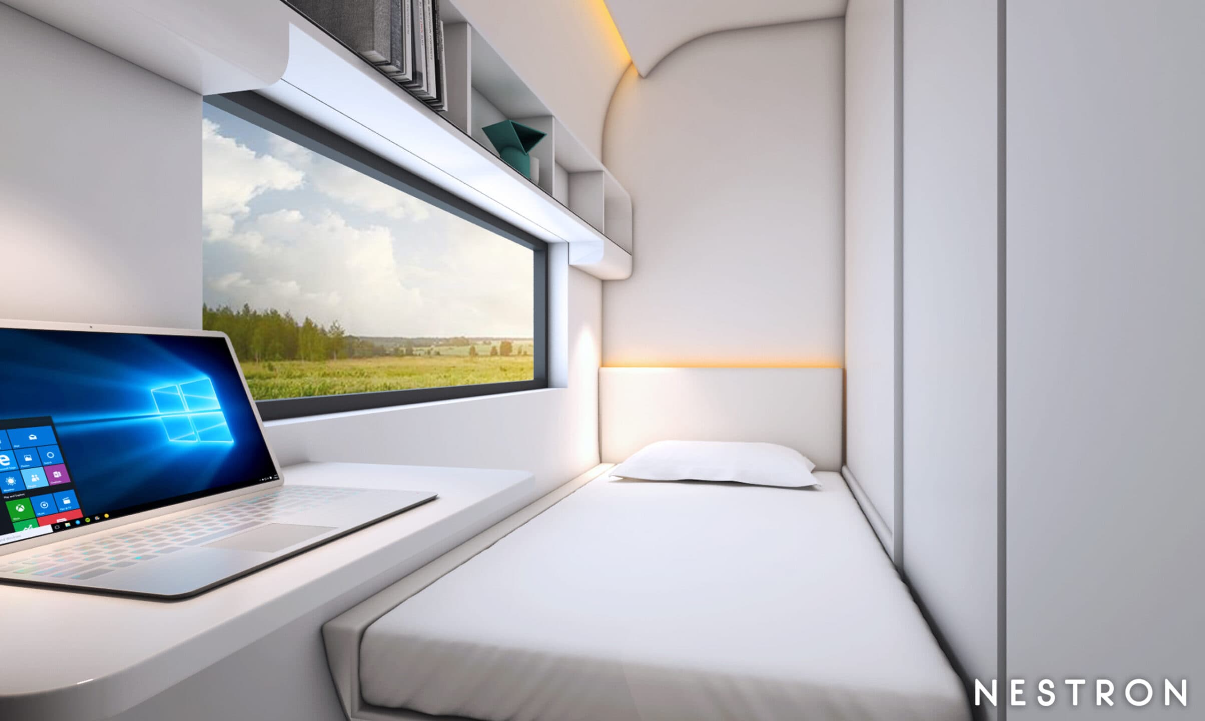 Dentro la mini casa intelligente che assomiglia a un'astronave