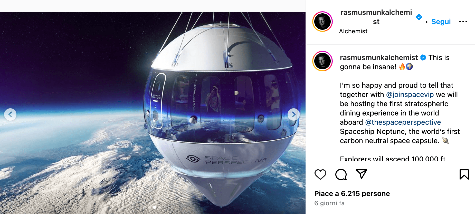 Il primo pasto stellato nello spazio previsto nel 2025. Il costo? 495mila dollari a persona