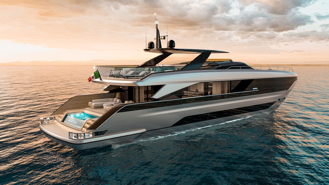 Ambienti fluidi, materiali naturali e curve organiche: il nuovo yacht M|36 di Maiora ridefinisce l’esperienza di navigazione