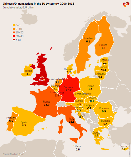 mappa investimenti cinesi in Europa