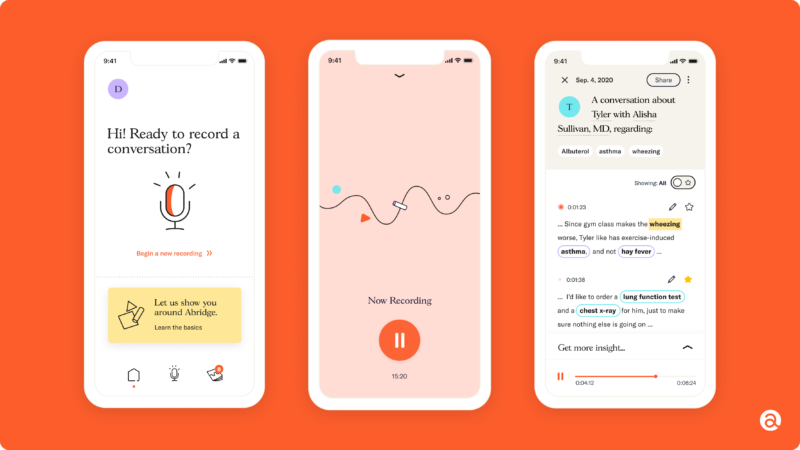 Schermata della app Abridge, startup innovativa nel settore medico