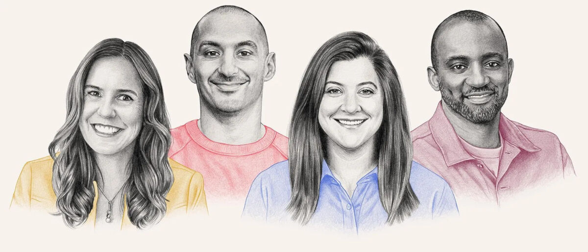 Da sinistra: Jane Wakely EVP, Chief Consumer & Marketing Officer and Chief Growth Officer,PepsiCo; Vineet Mehra Chief Growth and Marketing Officer, Chime; Emily Prazer Chief Commercial Officer, Formula 1 and President & CEO, Las Vegas Grand Prix, Inc.; Kenny Mitchell SVP and CMO, Levi Strauss & Co.Less ILLUSTRATION BY ORIANA FENWICK FOR FORBES